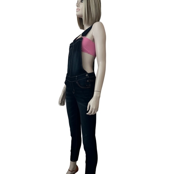 Wallflower Denim Jeans Overalls Bib Strappy Dark Wash Indigo Skinny Leg Stretch - Picture 8 of 15